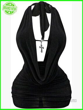 Plus Size Gothic Halter Mini Dress Sleeveless Bodycon Club Dress